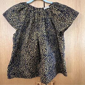 Ulla Johnson Black and Yellow Printed Short Sleeve Blouse